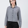 Casual Shirts | Bene Kleed Women Light Grey Regular Fit Full Sleeves Cropped Length Casual Shirt