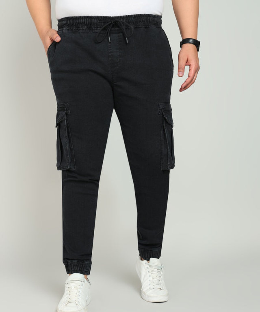 Jeans | IVOC Plus Men Charcoal Regular Fit Solid Strechable Cargo Jogger Jeans