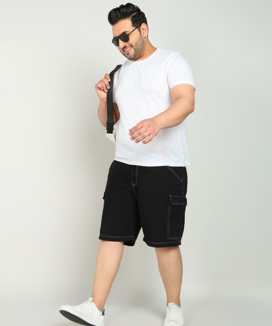 Shorts | Bene Kleed Plus Men Black Regular Fit Pure Cotton Cargo Shorts With Contrast Stitch