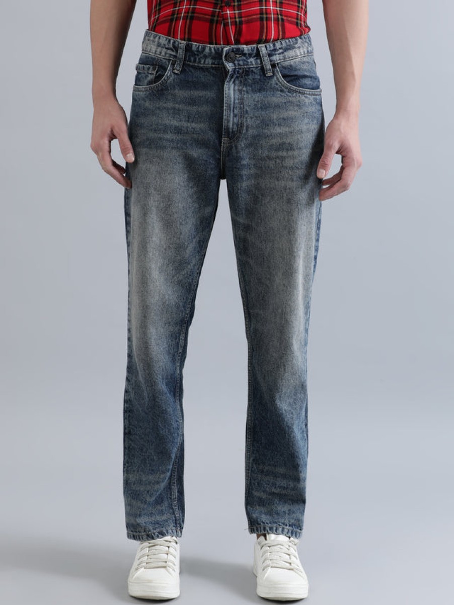 Jeans | Bene Kleed Men Navy Blue Relaxed Fit Solid Light Fade Tinted Jeans