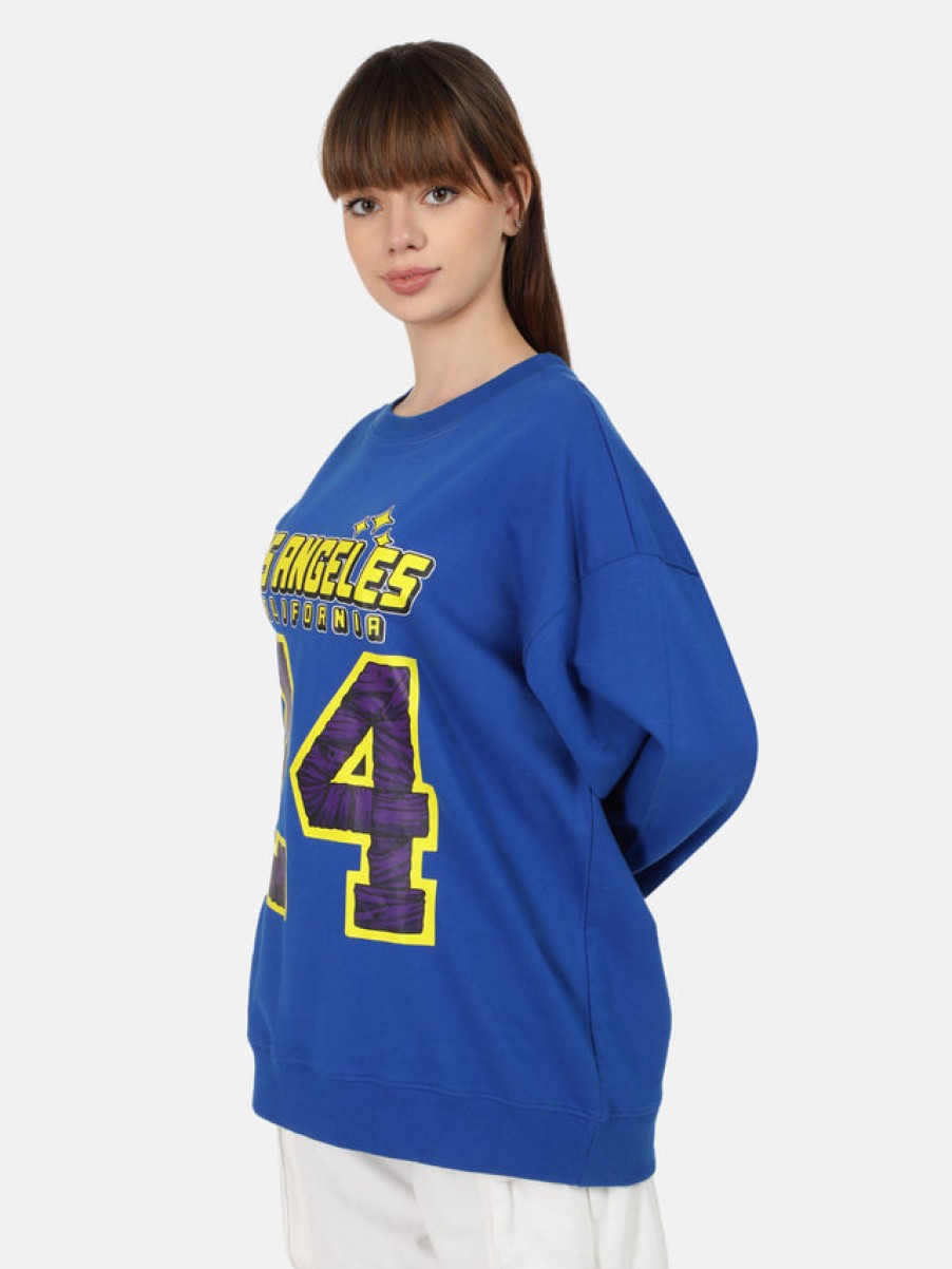 Sweatshirts | Bene Kleed Women Royal Blue Varsity Print Medium Length Oversized Sweatshirt