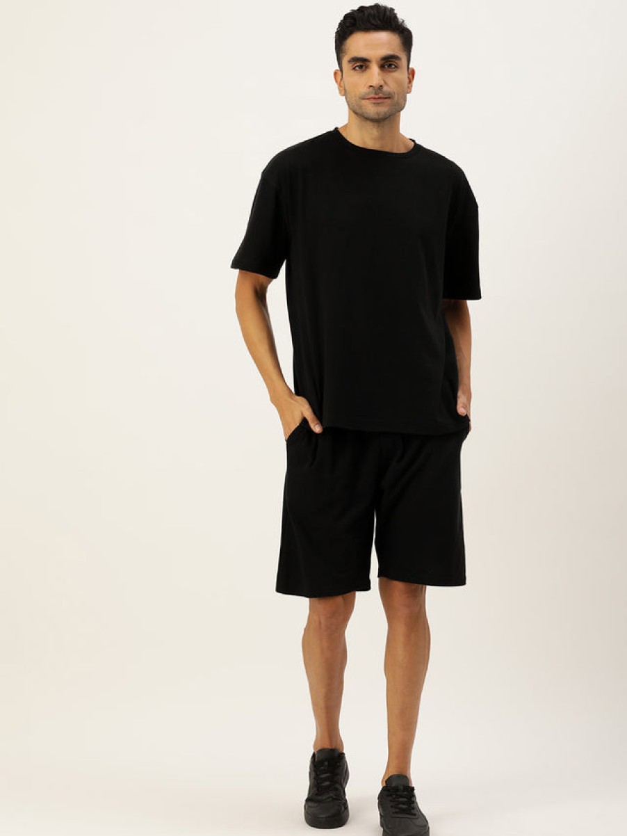 Co-Ords Sets | Bene Kleed Men Black Co-Ords Set With T-Shirt And Shorts