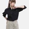 Casual Shirts | Bene Kleed Women Black Boxy Fit Overdyed Solid Casual Shirt With Elasticated Bott