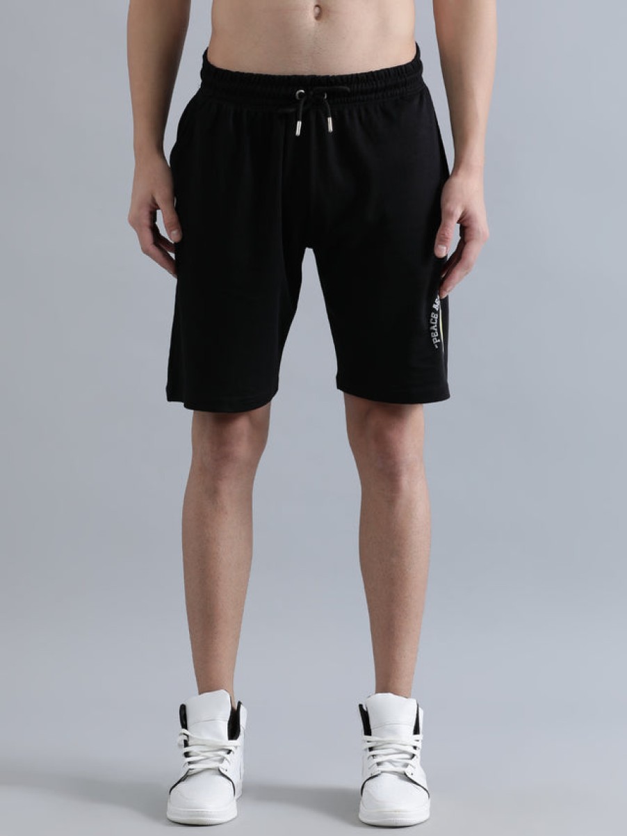 Shorts | Bene Kleed Men Black Graphic Print Oversized Knitted Shorts