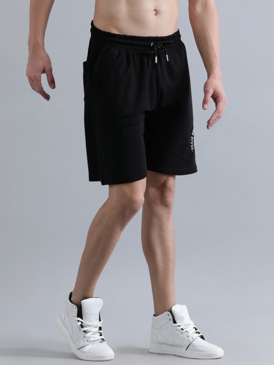 Shorts | Bene Kleed Men Black Graphic Print Oversized Knitted Shorts