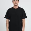 T-Shirts | Bene Kleed Men Black Oversized Knit Seersucker Solid T-Shirt