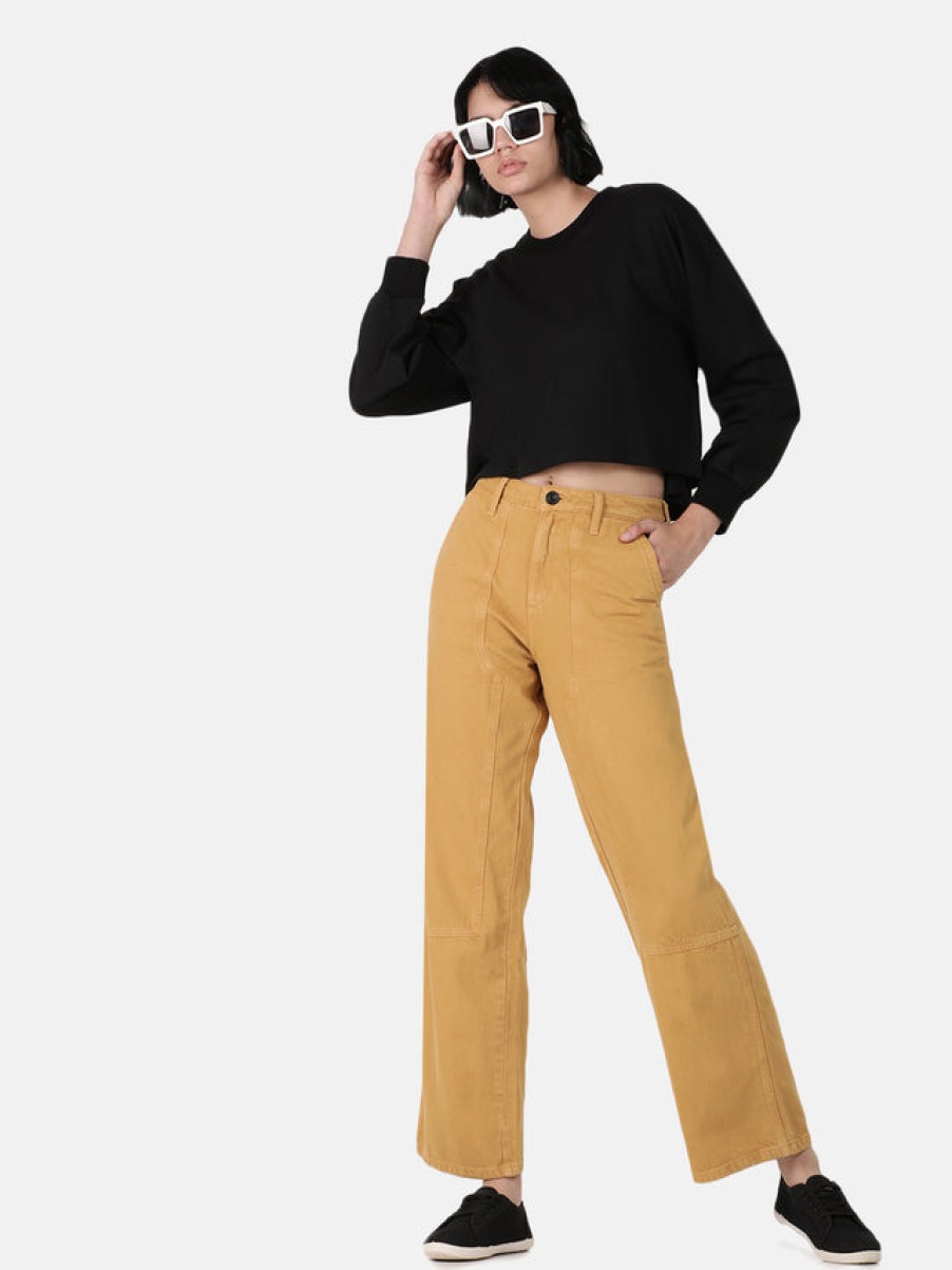 Jeans | Bene Kleed Women Overdyed Khaki Relaxed Fit Carpenter Style Denim Jeans