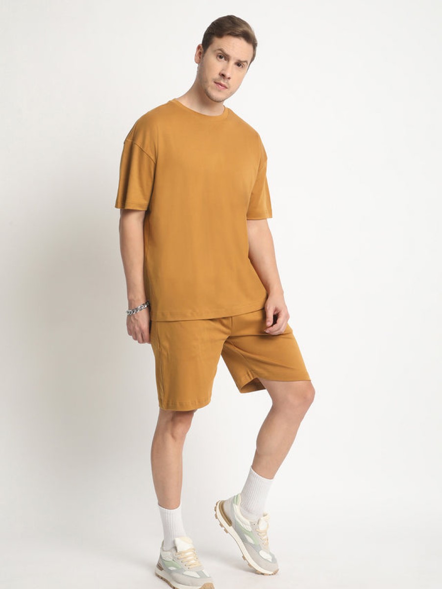 T-Shirts | Bene Kleed Men Light Brown Oversized Solid Interlock T-Shirt