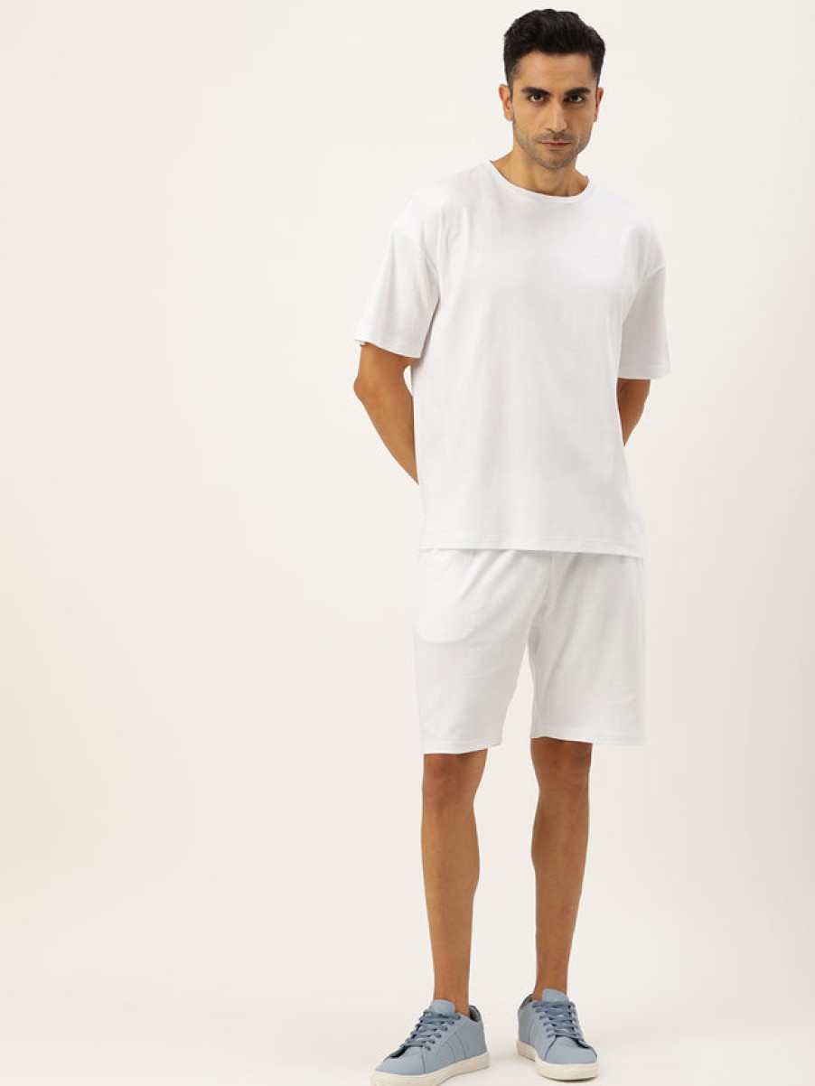 Co-Ords Sets | Bene Kleed Men White Co-Ords Set T-Shirt And Shorts