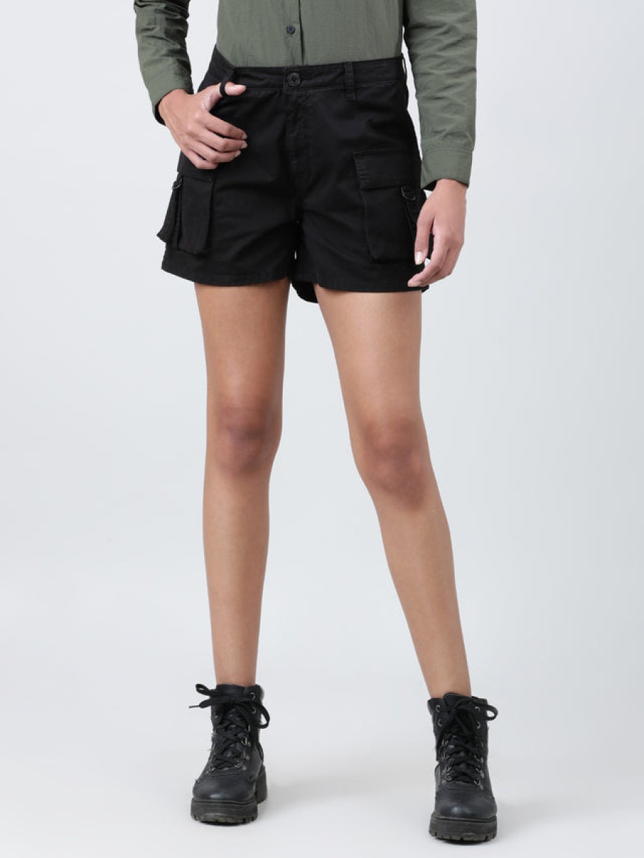 Shorts | Bene Kleed Women Black High Rise Cargo Shorts