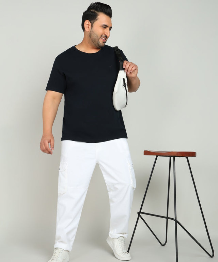 Cargos & Joggers | IVOC Plus Men White Regular Fit Solid Cotton Cargo Trouser With Snap Button