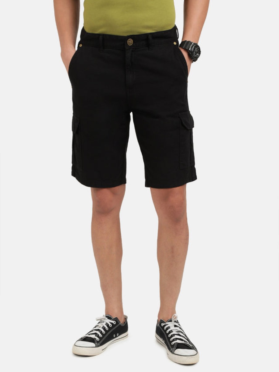 Shorts | IVOC Men Black Slim Fit Solid Cargo Shorts