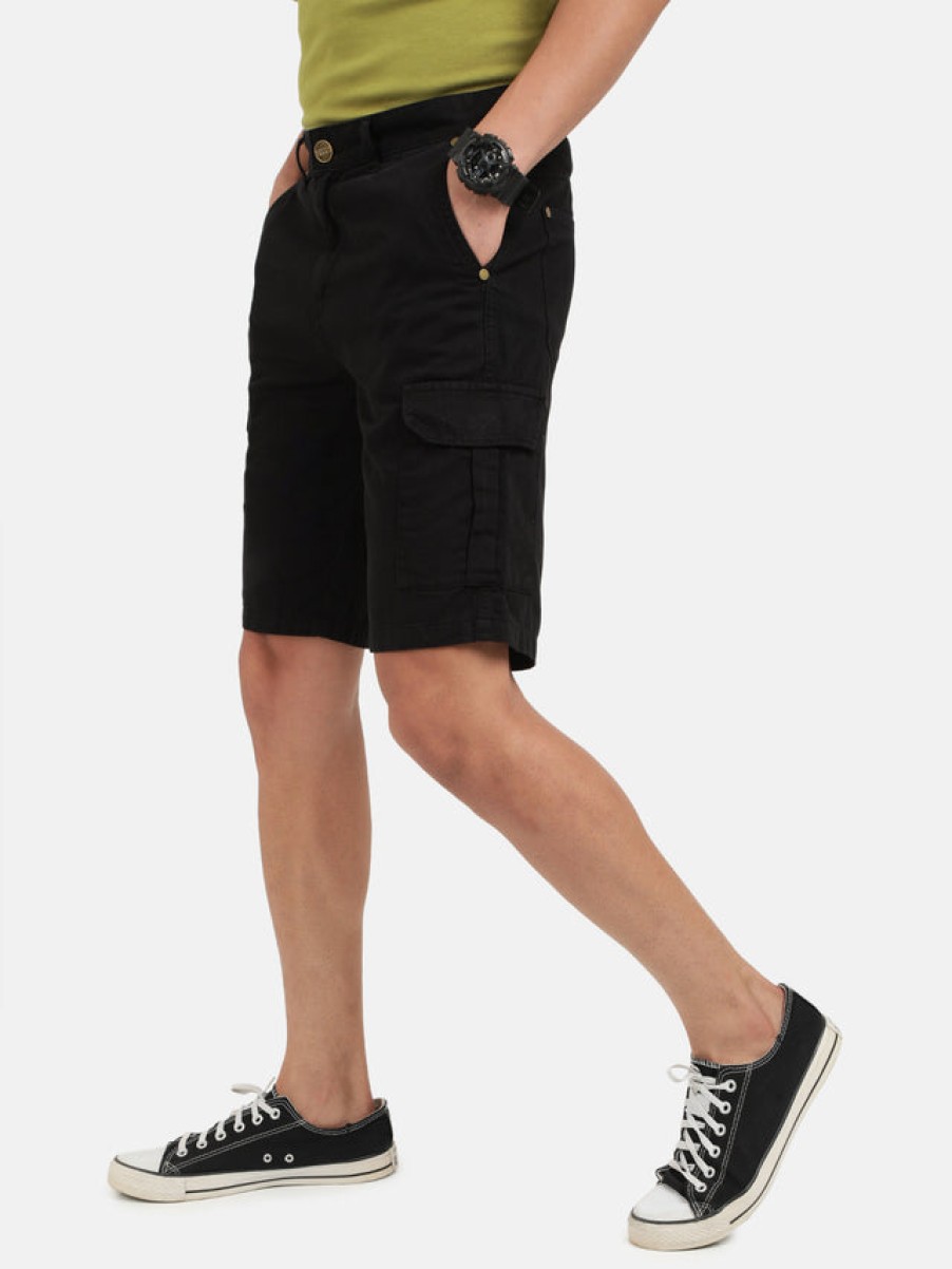 Shorts | IVOC Men Black Slim Fit Solid Cargo Shorts