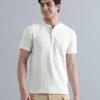 T-Shirts | Bene Kleed Men Off White Regular Fit Knit Seersucker Henley Solid T-Shirt