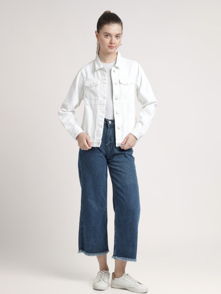 Jackets | Bene Kleed Women White Slim Fit Solid Denim Jacket