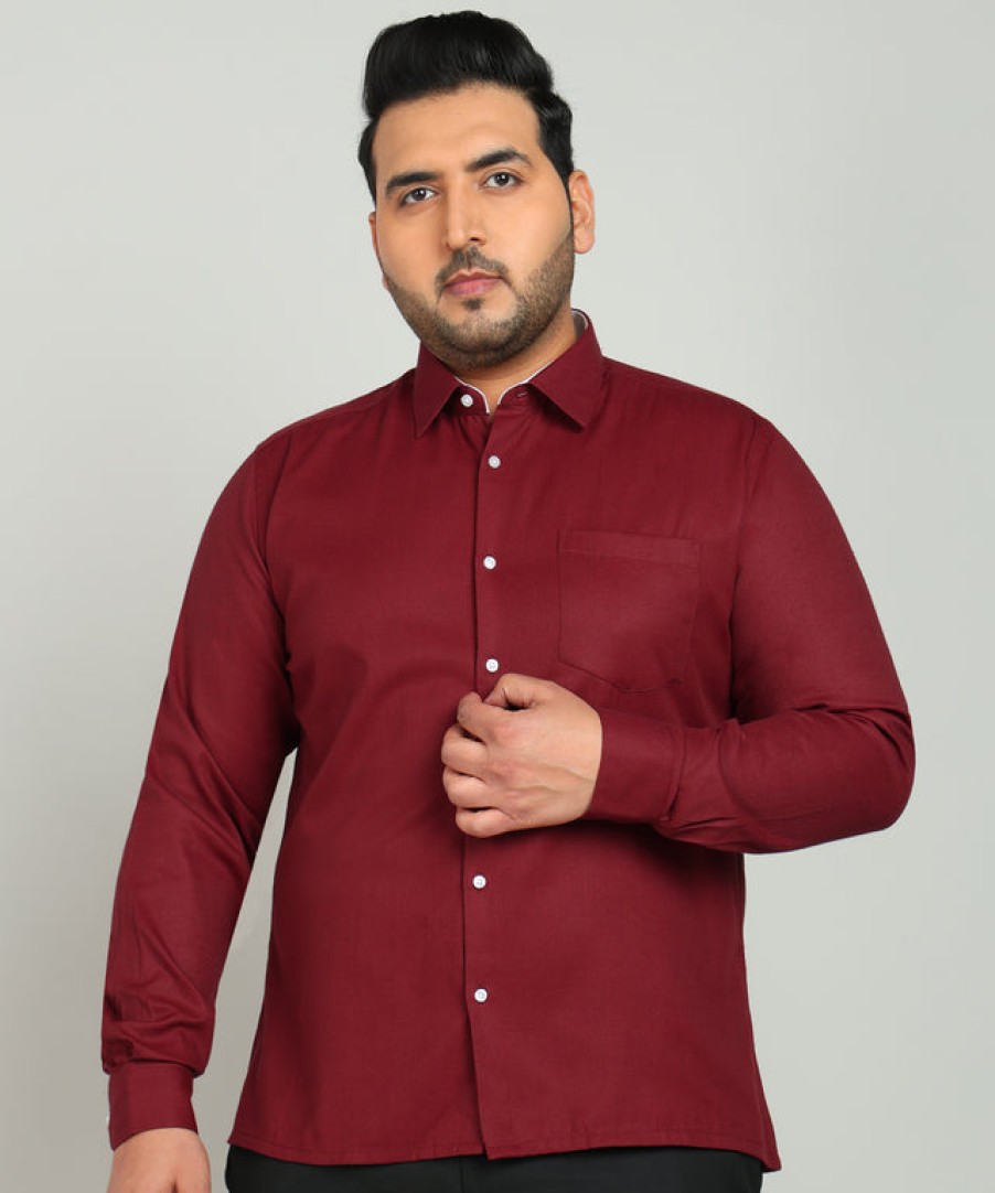 Formal Shirts | IVOC Plus Men Maroon Regular Fit Poly Cotton Solid Formal Shirt