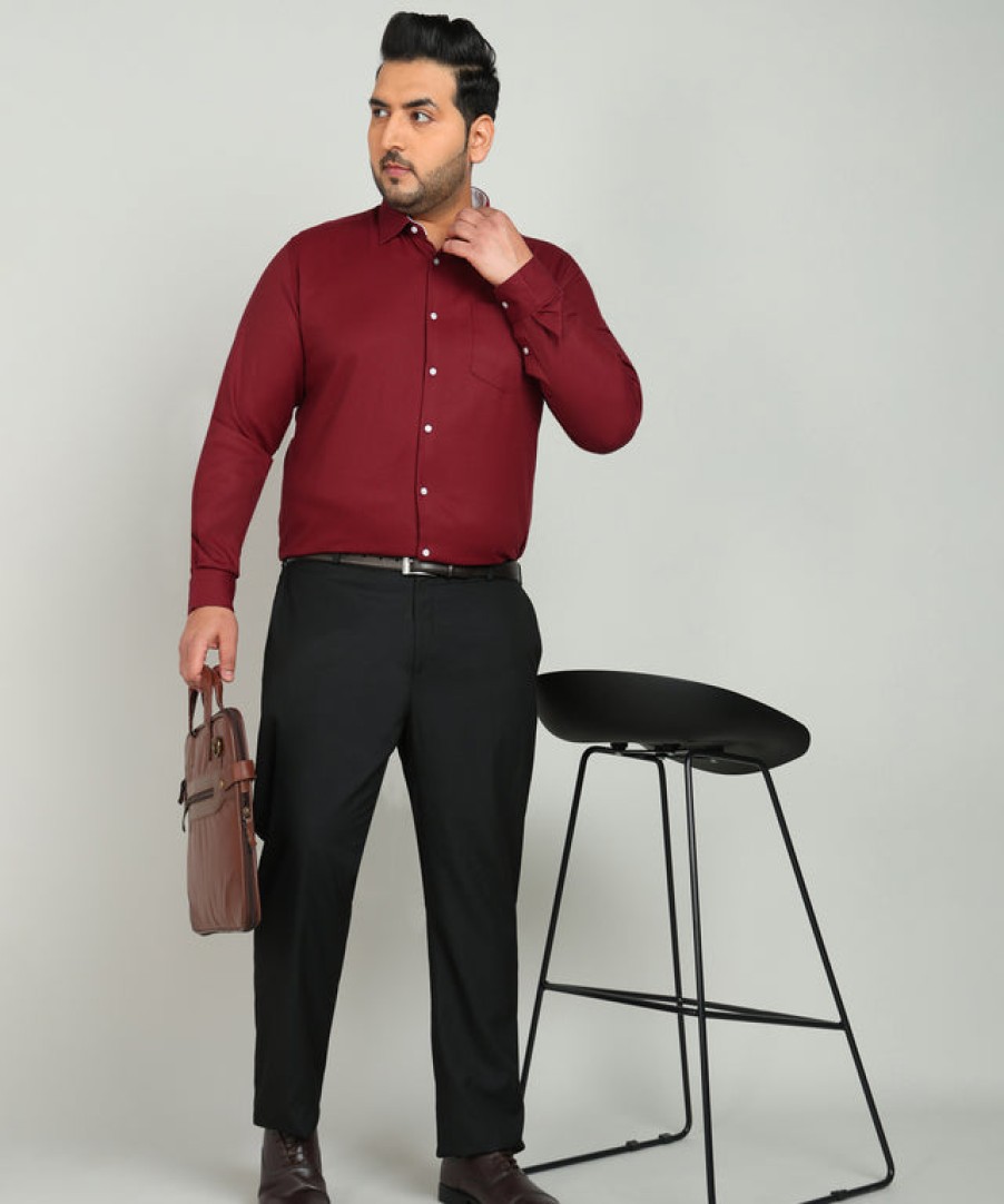 Formal Shirts | IVOC Plus Men Maroon Regular Fit Poly Cotton Solid Formal Shirt