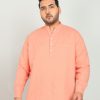 Kurtas | IVOC Plus Men Pastel Orange Cotton Linen Mandarin Collar Casual Kurta