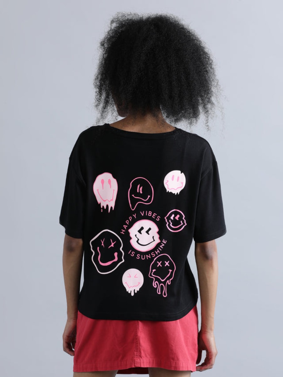 T-Shirt & Tops | Bene Kleed Women Black Graphic Printed Oversized T-Shirt