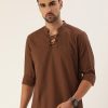 Kurtas | Bene Kleed Men Brown Slim Fit Solid Kurta