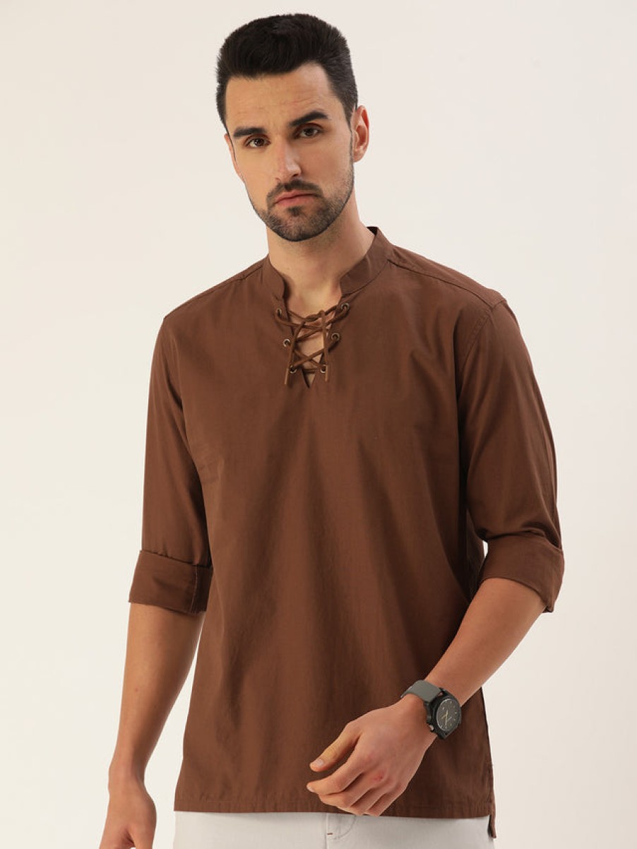 Kurtas | Bene Kleed Men Brown Slim Fit Solid Kurta