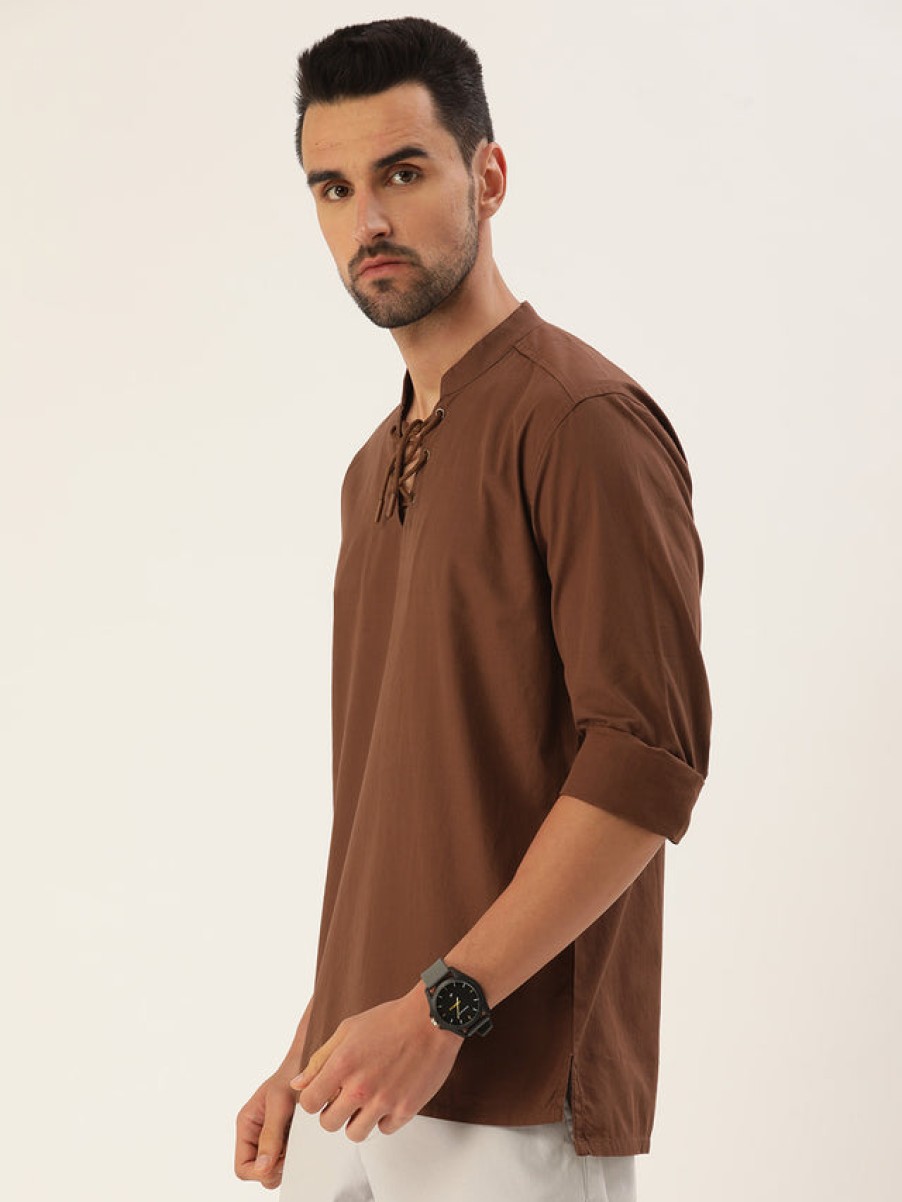 Kurtas | Bene Kleed Men Brown Slim Fit Solid Kurta