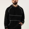 Sweatshirts | Bene Kleed Men Black Oversized Contrast Stitch Solid Hooded Sweatshirt