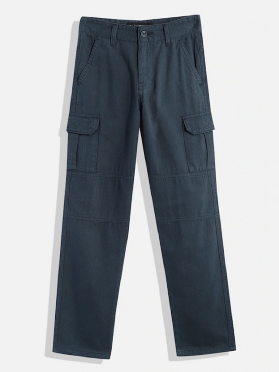 Cargos & Joggers | IVOC Boys Navy Blue Slim Fit Solid Cargo Trousers