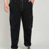 Jeans | Bene Kleed Plus Men Black Regular Fit Cargo Jeans With Contrast Stitch