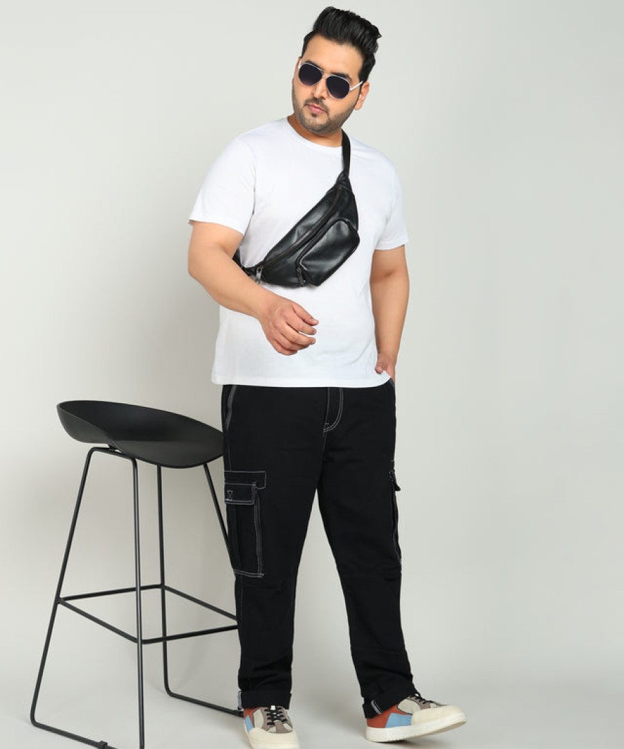 Jeans | Bene Kleed Plus Men Black Regular Fit Cargo Jeans With Contrast Stitch