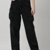 Jeans | Bene Kleed Women Charcoal Grey Relaxed Fit High Rise Solid Cargo Jeans With Snap