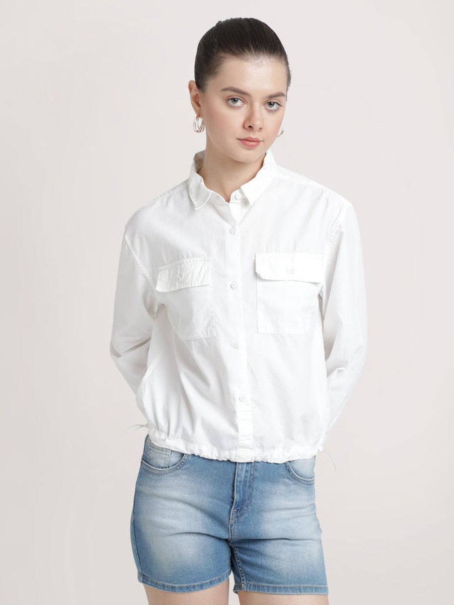 Casual Shirts | Bene Kleed Women White Overdyed Cottton Boxy Fit Solid Casual Shirt