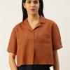 Casual Shirts | Bene Kleed Women Rust Orange Boxy Fit Solid Casual Shirt