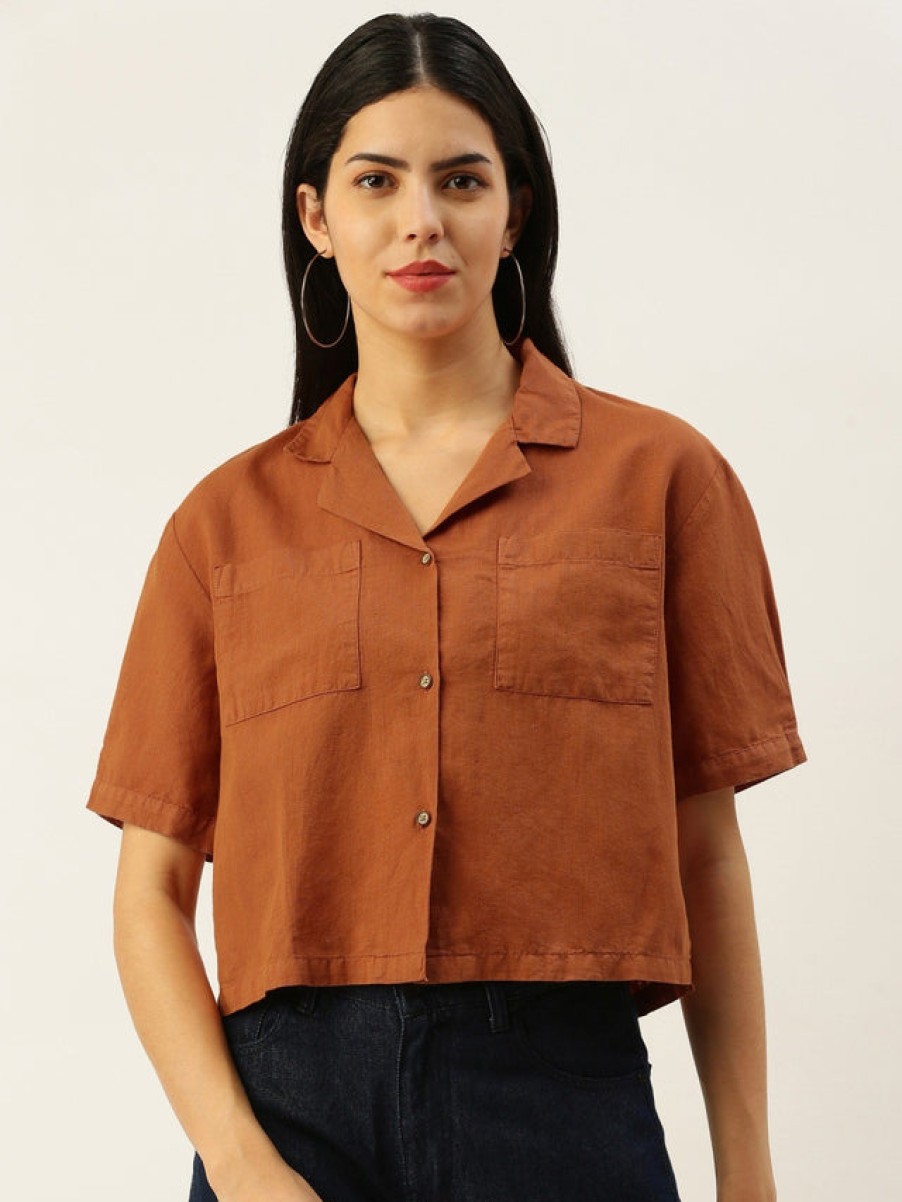 Casual Shirts | Bene Kleed Women Rust Orange Boxy Fit Solid Casual Shirt