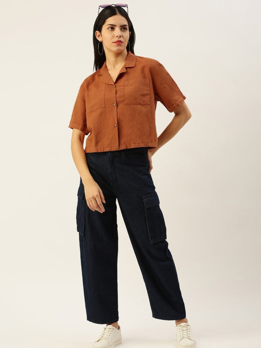 Casual Shirts | Bene Kleed Women Rust Orange Boxy Fit Solid Casual Shirt