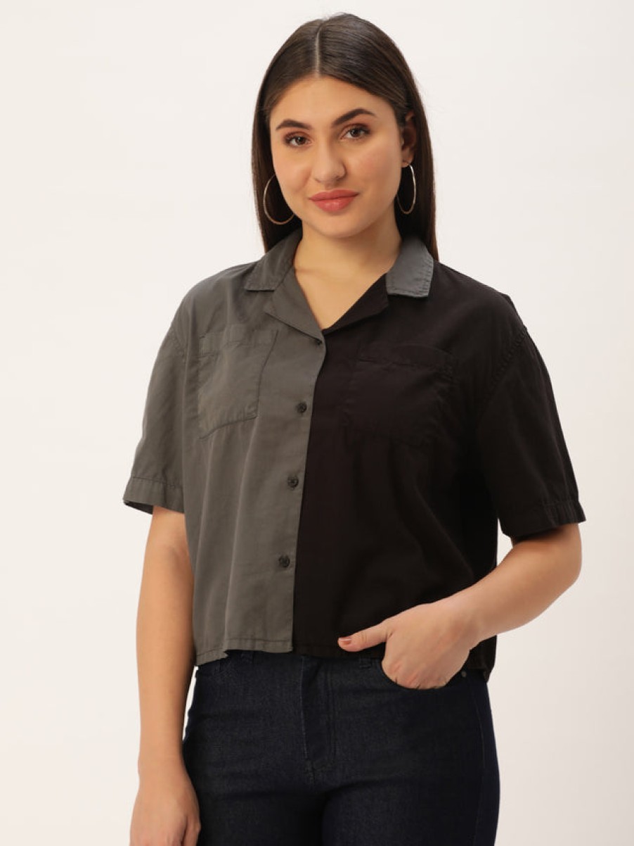 Casual Shirts | Bene Kleed Women Castle Rock/Black Boxy Fit Colour Block Casual Shirt