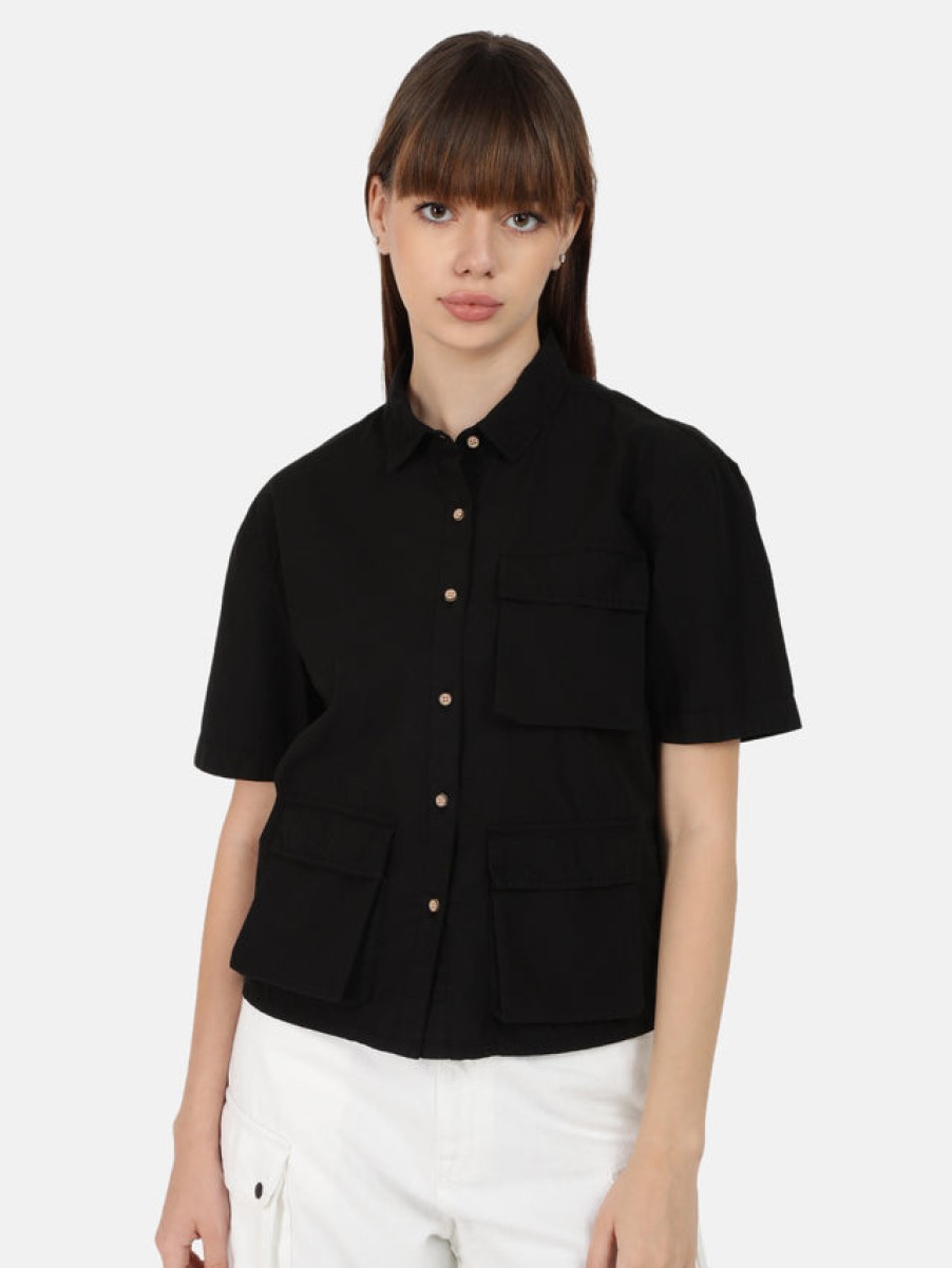 Casual Shirts | Bene Kleed Women Black Overdyed 3 Pockets Casual Shirt