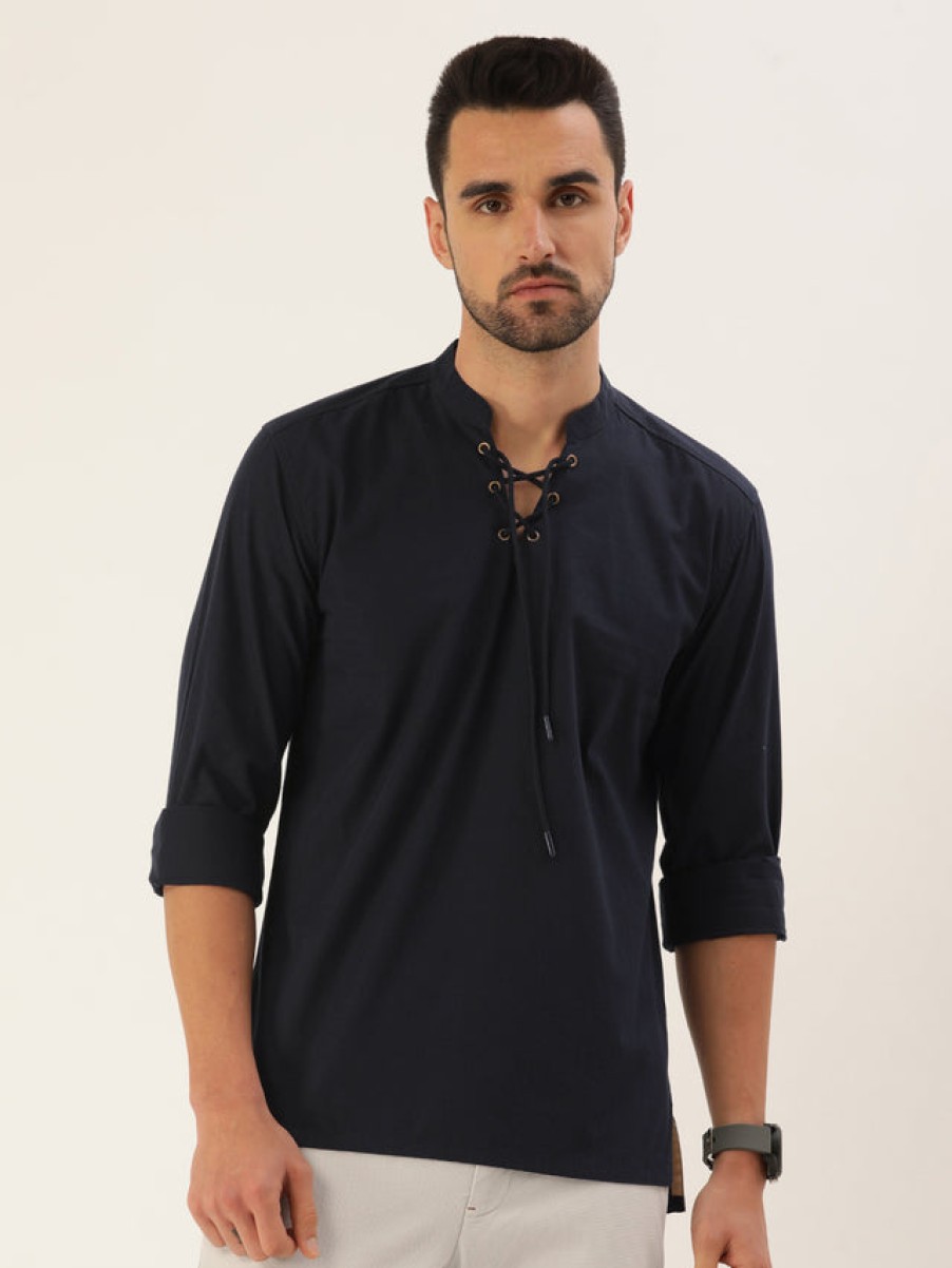 Kurtas | Bene Kleed Men Navy Slim Fit Solid Kurta