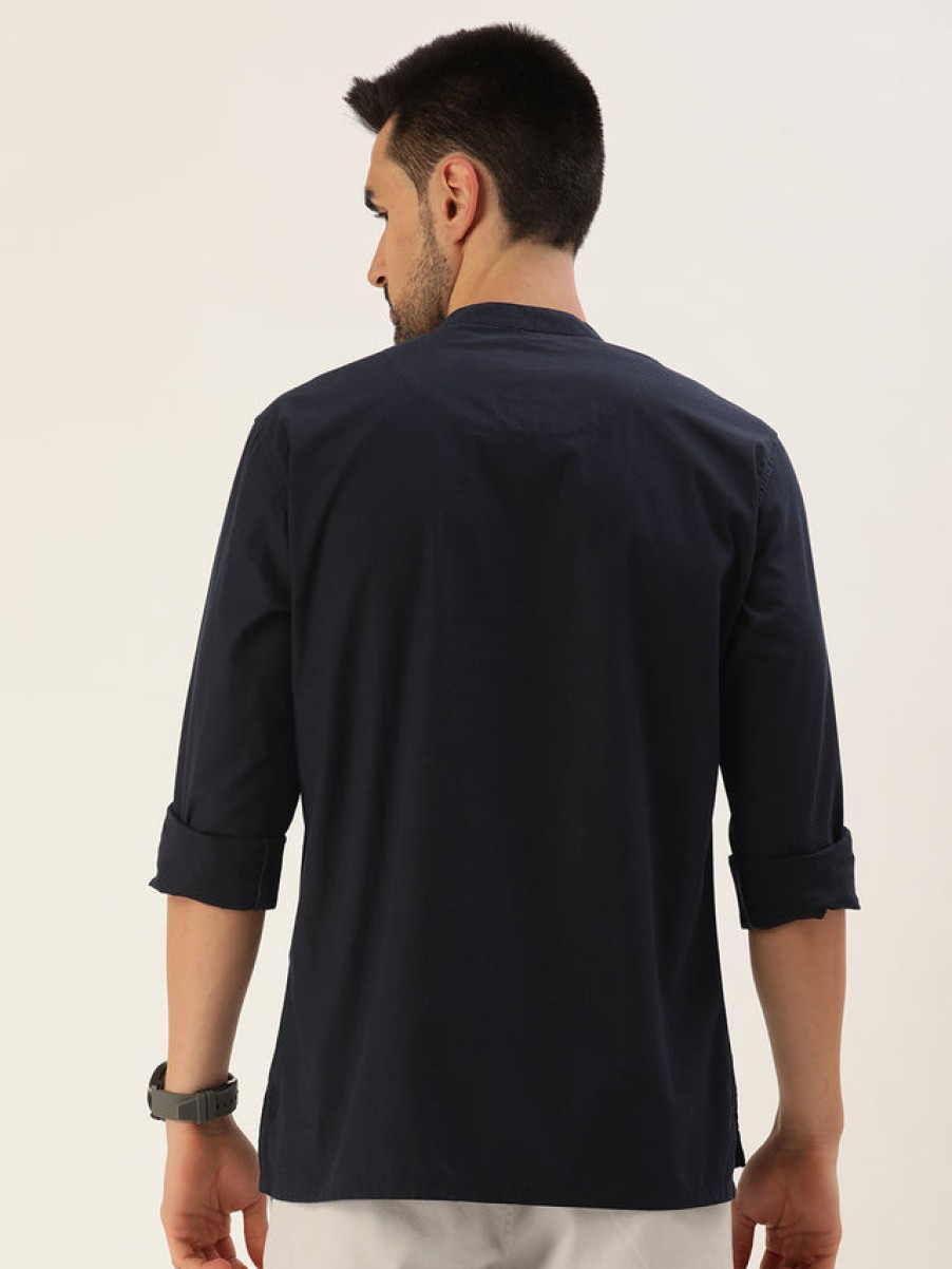 Kurtas | Bene Kleed Men Navy Slim Fit Solid Kurta