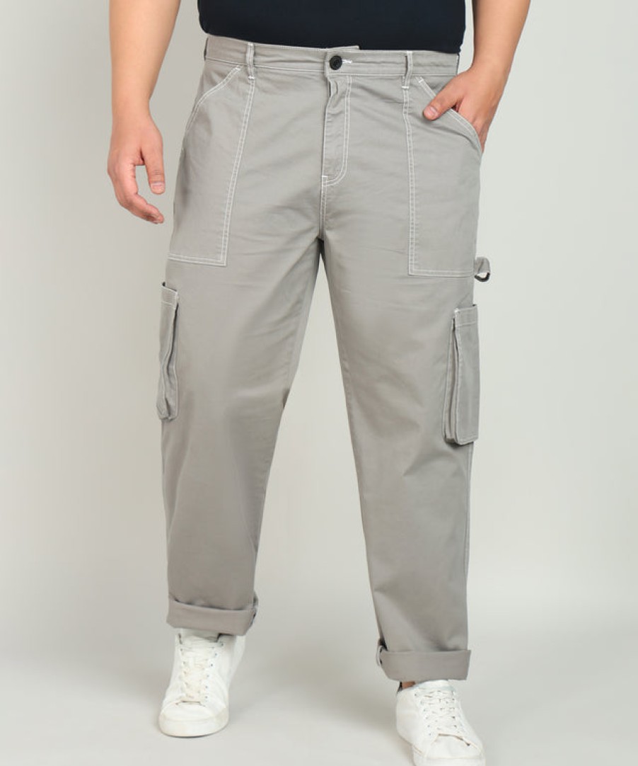 Cargos & Joggers | Bene Kleed Plus Men Grey Alloy Carpenter Style Solid Cargo Trouser With Back Loop