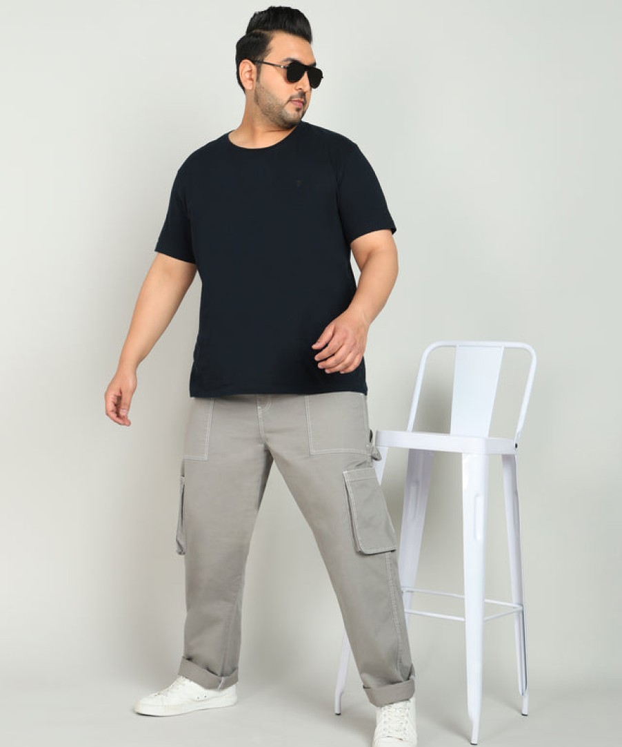 Cargos & Joggers | Bene Kleed Plus Men Grey Alloy Carpenter Style Solid Cargo Trouser With Back Loop