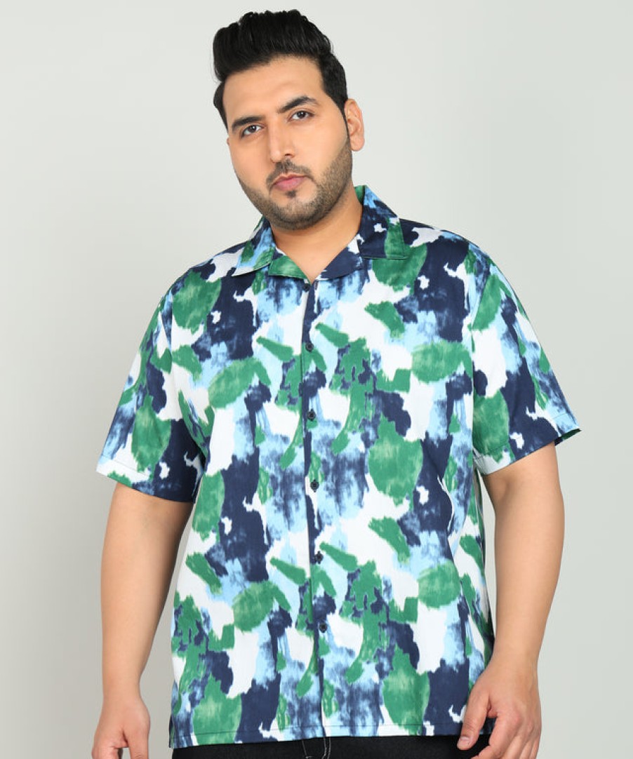 Casual Shirts | Bene Kleed Plus Men Blue/Green Regular Fit Digital Print Half Sleeves Shirt