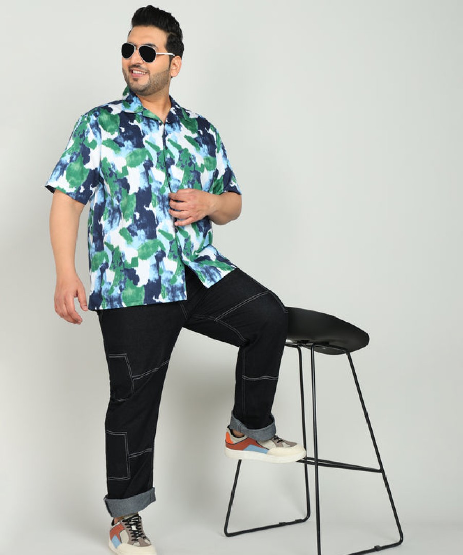 Casual Shirts | Bene Kleed Plus Men Blue/Green Regular Fit Digital Print Half Sleeves Shirt