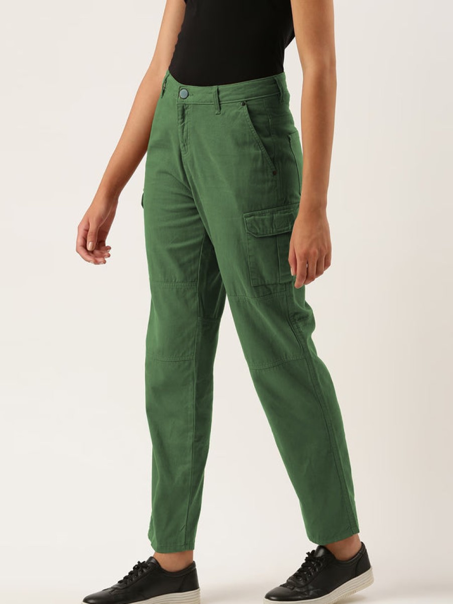 Cargos & Joggers | IVOC Women Laurel Wreath Slim Fit Solid Cargo Trousers