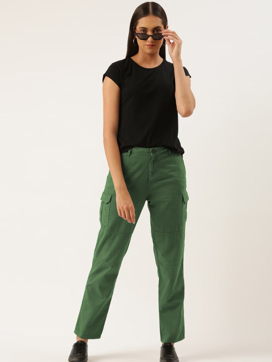 Cargos & Joggers | IVOC Women Laurel Wreath Slim Fit Solid Cargo Trousers