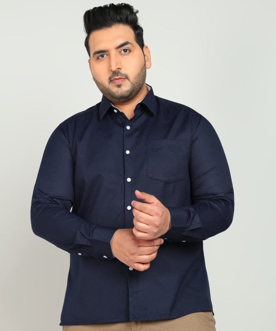 Formal Shirts | IVOC Plus Men Navy Regular Fit Poly Cotton Solid Formal Shirt