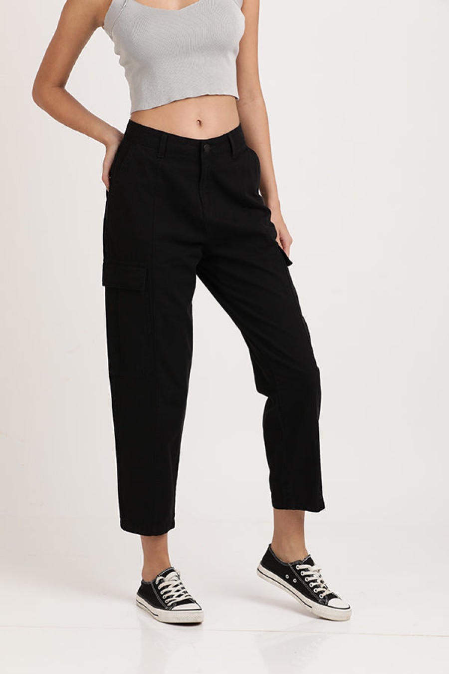 Cargos & Joggers | IVOC Women Black Regular Fit Solid Cargo Trousers