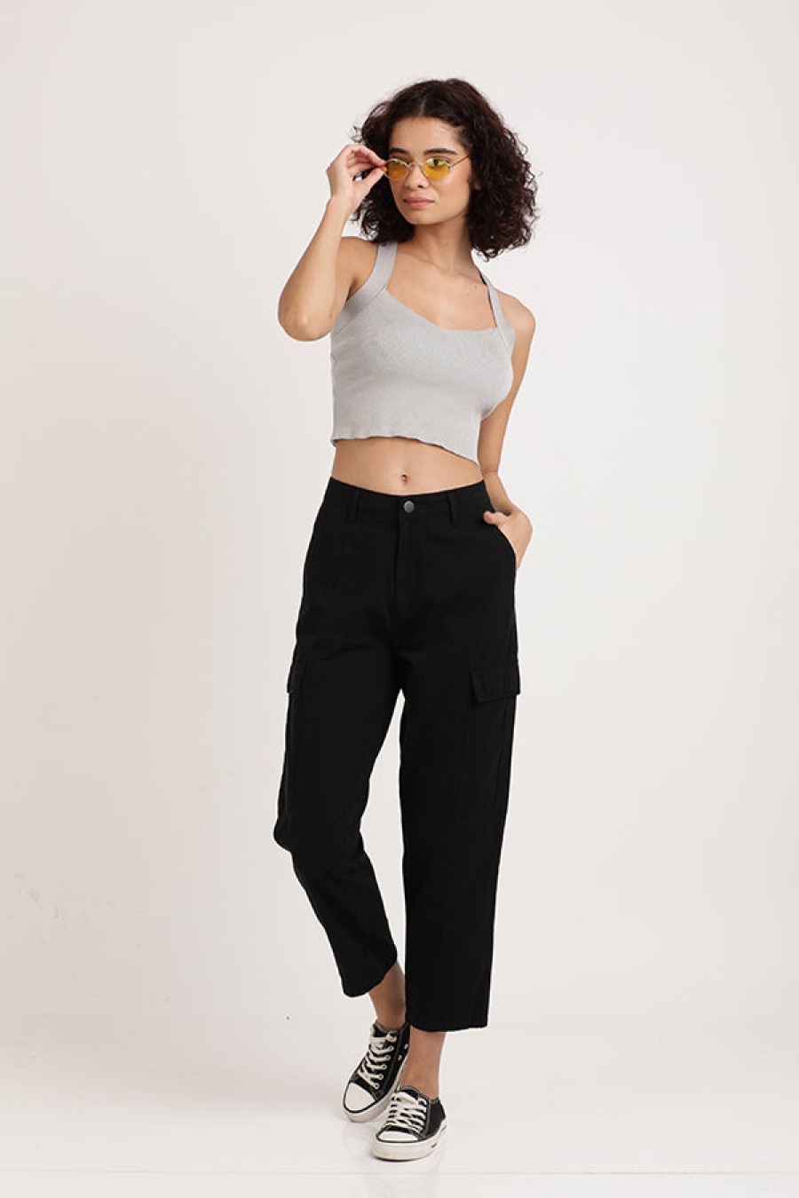 Cargos & Joggers | IVOC Women Black Regular Fit Solid Cargo Trousers