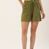 Shorts | Bene Kleed Women Green Olive Loose Fit Solid Casual Shorts