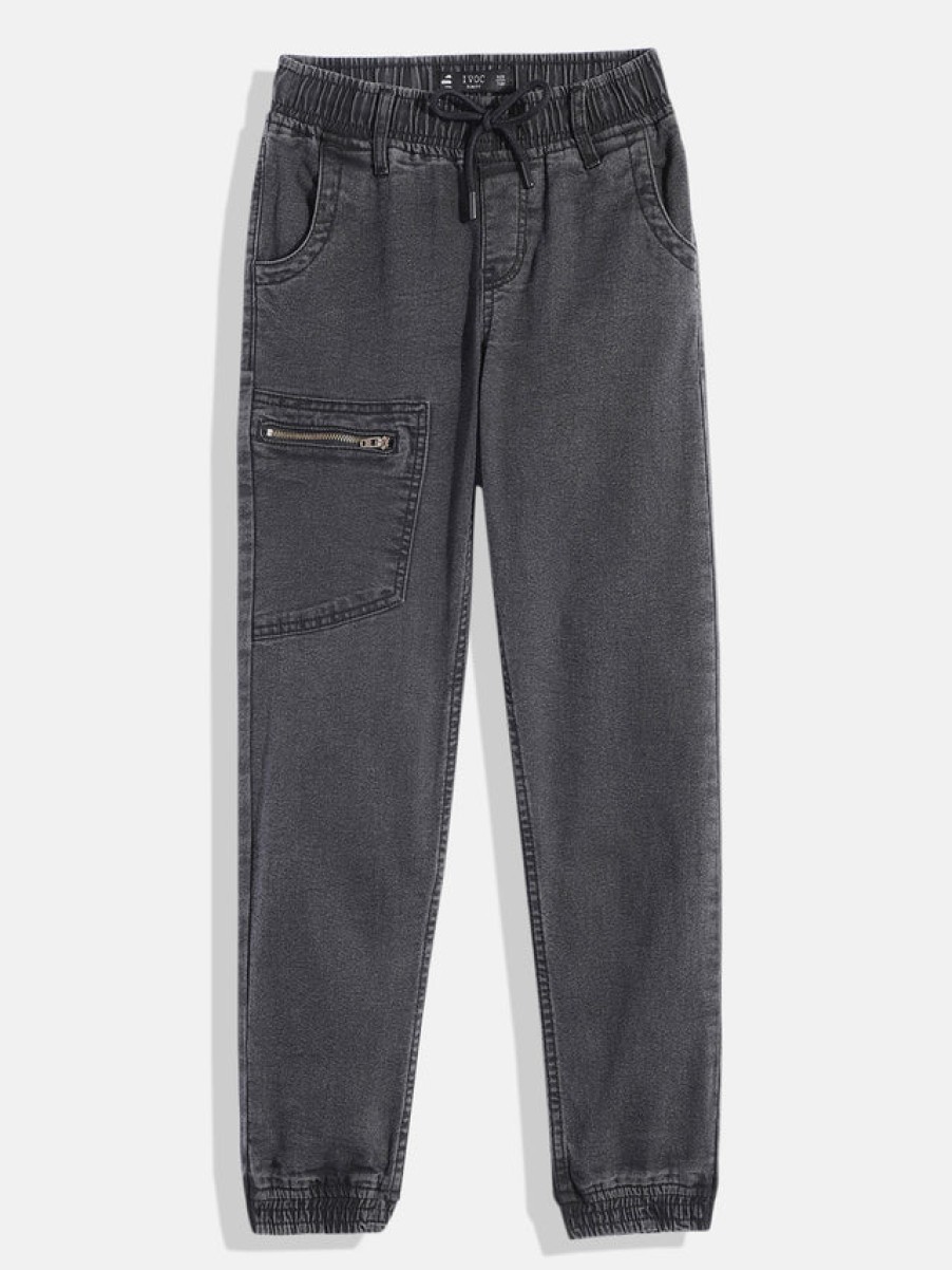 Jeans | IVOC Boys Charcoal Grey Regular Fit Solid Joggers Jeans